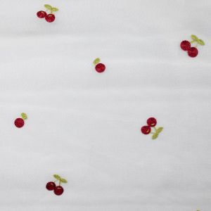 Embroidered curtain voile Cherry / Off white